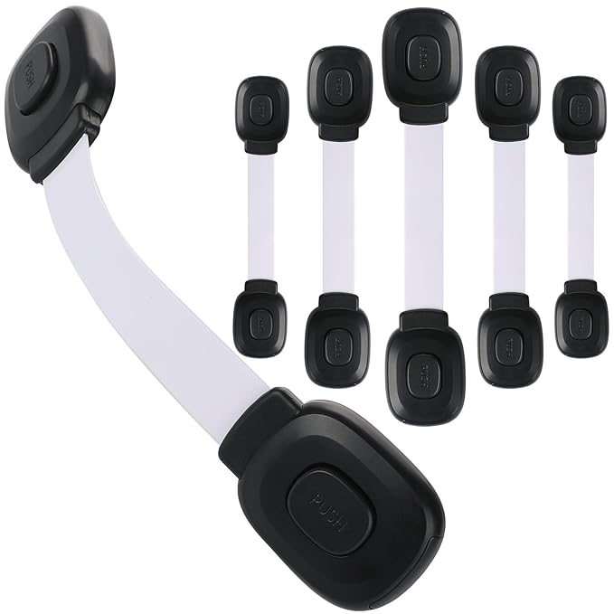 Fursafe&Q Baby Cabinet Locks, Child Safety Cabinet Proofing -Child Safety Strap Locks Adhesive Drawer Fridge Ovens Door Toilet Latches No Drill Multi-Purpose for Furniture Kitchen Lock (WB, 6Pack)