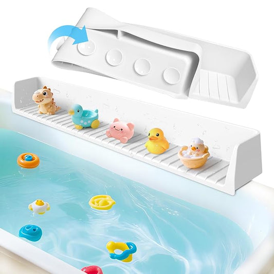 Bathtub Splash Guard for Tub Kids - Silicone Bathtub Water Guard with 11 Suction Cups, Play Shelf for Bathing, Toy Tray Caddy Holder for Tub Prevents Water Spills in Bathroom, Fun Bath Time Storage