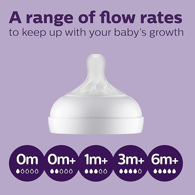 Philips Avent Natural Baby Bottles with Natural Response Nipples (Medium Flow, Flow 3), 9oz, Purple, 4-Pack, SCY903/34