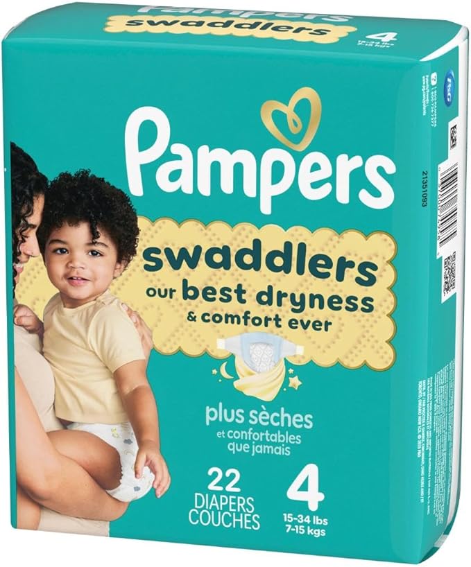Pampers Swaddlers Diapers, Size 4 (15-34 lbs), 22 Count, Absorbent, Keeps Baby Dry and Comfortable, Skin Safe Disposable Baby Diaper (Packaging May Vary)