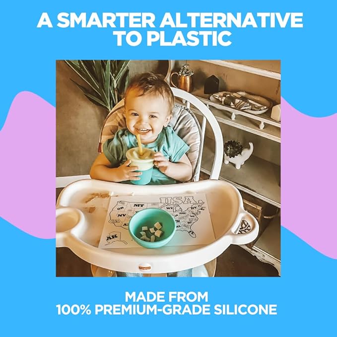 Reusable Silicone Toddler Placemat for Dining Table and Travel, a Foldable, Non-Slip Kids Learning Mat with USA Map, Easy to Clean BPA Free Feeding Essential by a Mom Founded Brand