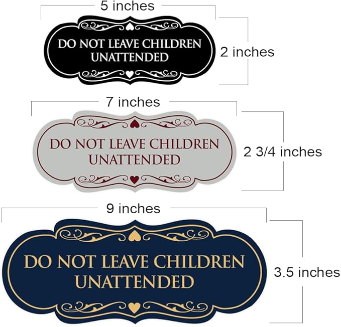 Signs ByLITA Designer Do Not Leave Children Unattended Sign(Yellow/Black) - Small 2 Pack