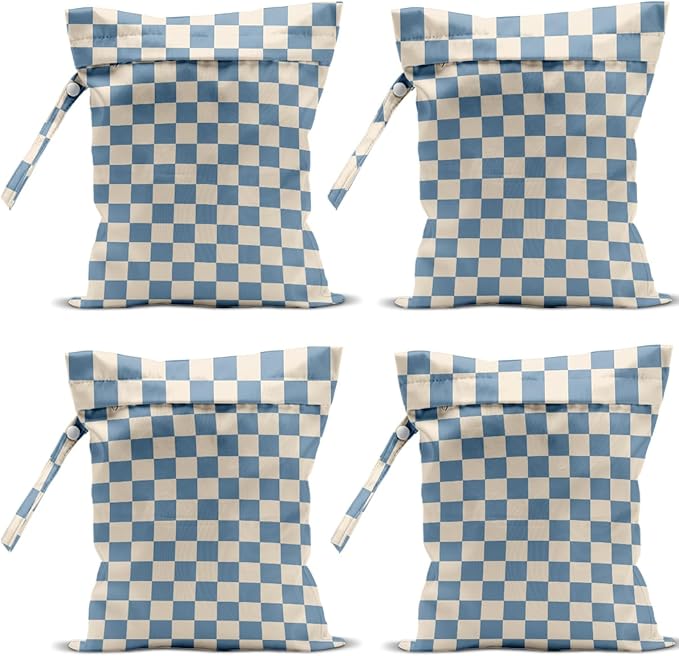 4 Pack Cute Wet Bag Waterproof Washable Reusable Wet Dry Bag for Swimsuit Clothes Cloth Diaper Travel Beach Pool Yoga Gym Birthday Party Camping Toiletries Travel Beach Essentials Blue Checkered