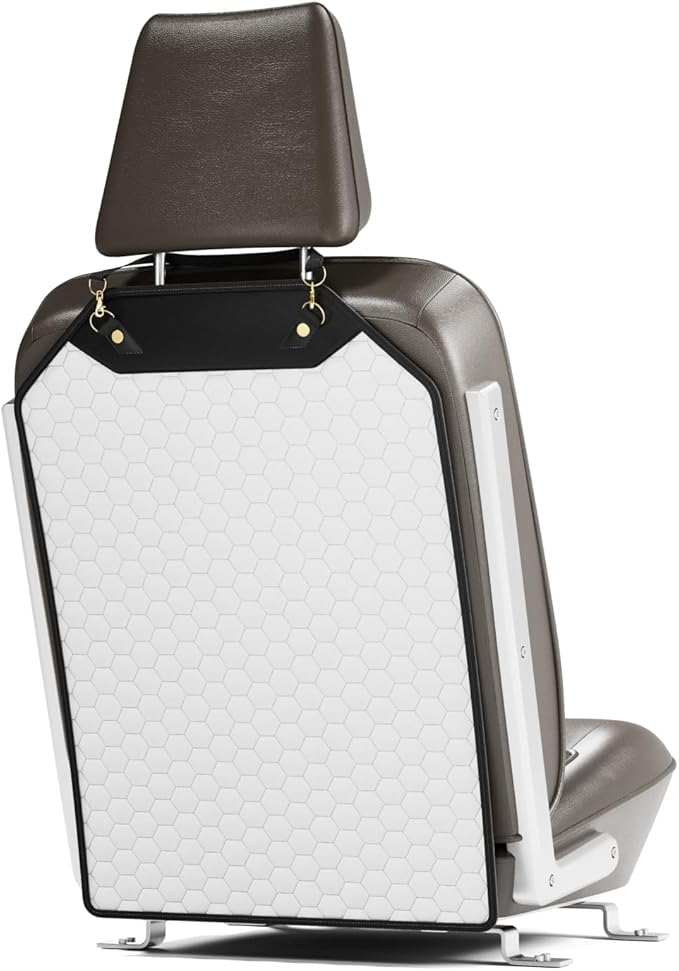 Owleys Car Kick Mat - Luxury Eco-Leather Back of Seat Protector 27.5"x18.5" - Waterproof Cover for Kids Feet - Universal Interior Guard for Light Upholstery SUV Sedan Truck - White