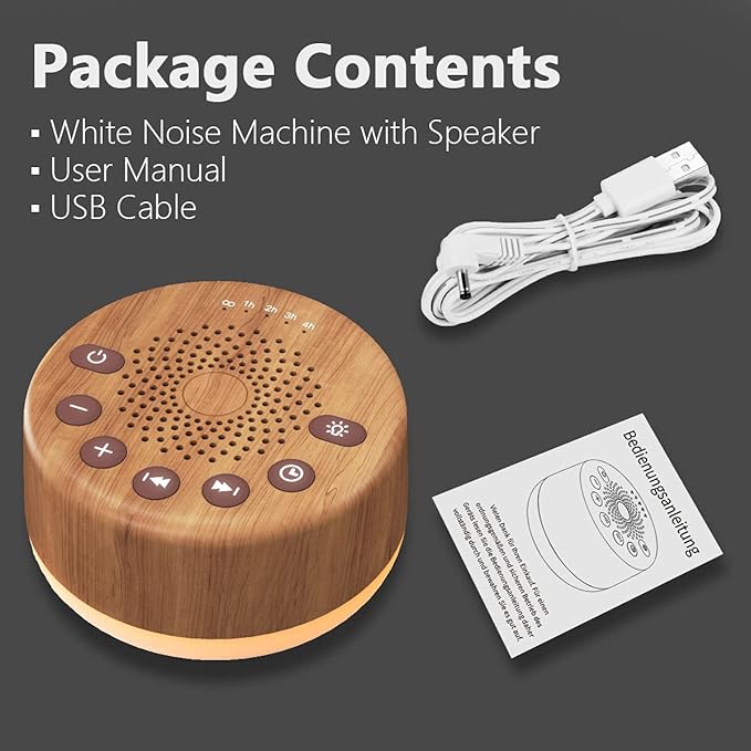 Easysleep Sound White Noise Machine with 25 Soothing Sounds and Night Lights with Memory Function 32 Levels of Volume and 5 Sleep Timer Powered by AC or USB for Sleeping Relaxation (Wood)