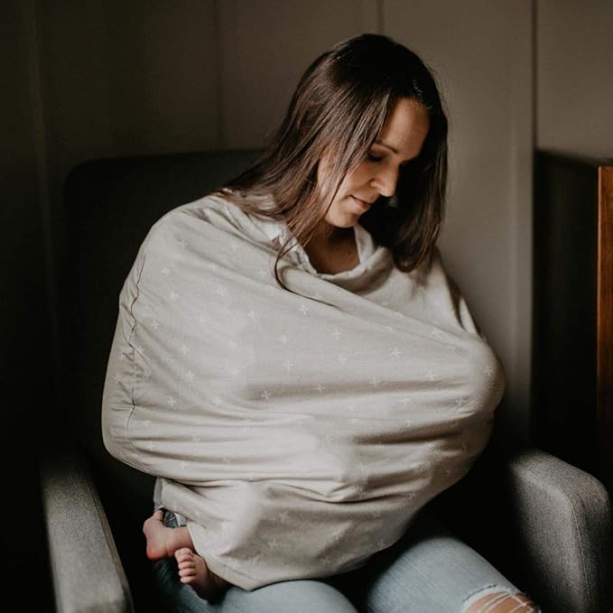 Parker Baby 4 in 1 Car Seat Cover for Boys - Stretchy Carseat Canopy, Nursing Cover, Grocery Cart Cover, High Chair Cover - Navy/White Stripes