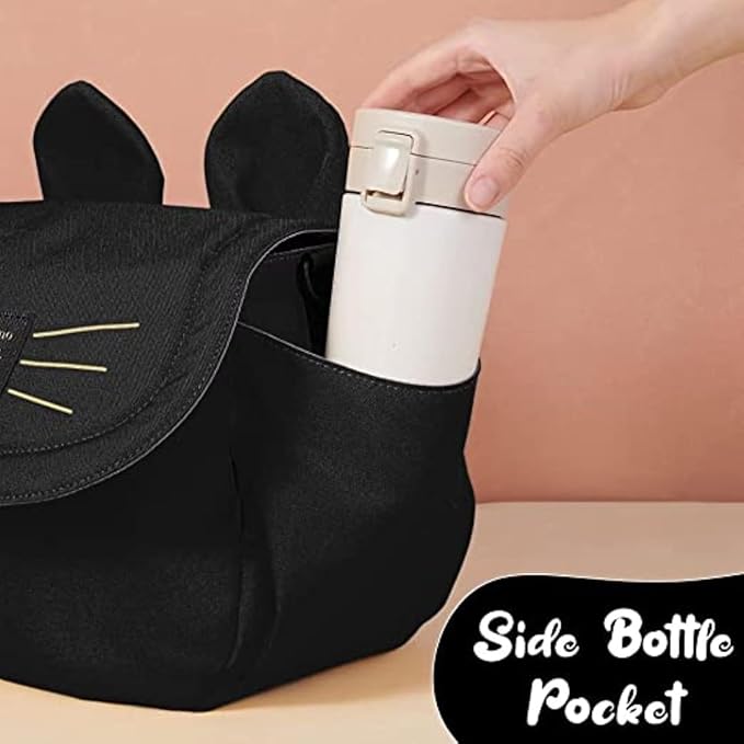 SUNVENO Kitty Stroller Organizer Bag – Universal Baby Stroller Caddy with 2 Cup Holders, Adjustable Straps, Waterproof Oxford, Lightweight Travel Accessory for Strollers, Prams & Pushchairs,Black