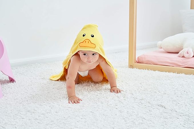 HIPHOP PANDA Hooded Towel - Rayon Made from Bamboo, Bath Towel with Bear Ears for Newborn, Babie, Toddler, Infant - Absorbent Large Baby Towel - Yellow Duck, 30 x 30 Inch