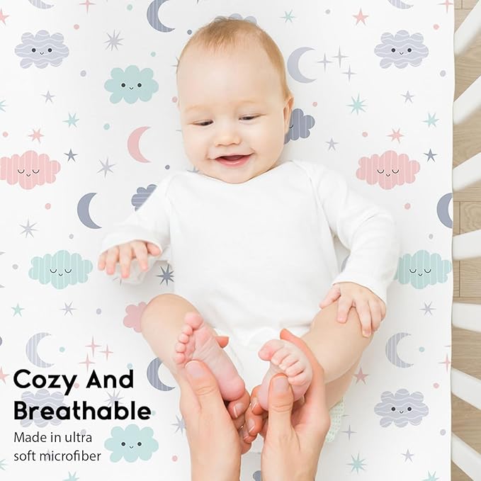 Yoofoss Baby Crib Sheets for Boys Girls, Fitted Crib Sheet 2 Pack for Standard Crib and Toddler Mattress, Super Soft Microfiber Baby Sheet 28x52x8in(Cloud)