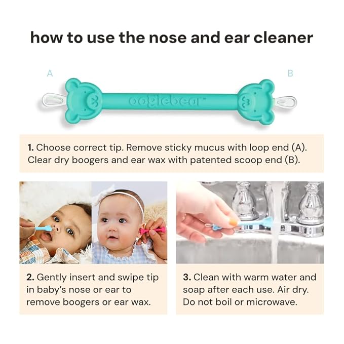 oogiebear: Baby Nose Cleaner & Ear Wax Removal Tool - Safe Booger & Earwax Removal for Newborns, Infants, Toddlers - Dual-Ended - Essential Baby Stuff, Diaper Bag Must-Have - 4 Pack with a Pouch