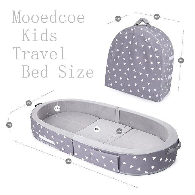 Mooedcoe Portable Foldable Toddler Floor Bed with Sides, Portable Toddler Bumper Bed for Travel Kid Foam Sleeping Cot