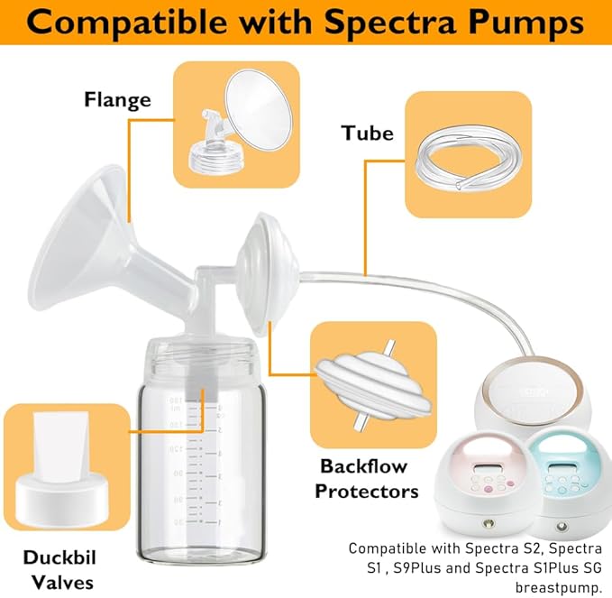 10pcs Pump Parts Set, 2pc Backflow Protector 2pcs Tubing 2pcs Membrane and 4pcs Duckbill Valves, Replacement Breast Pump Parts for Spectra S1/S2/9 Plus