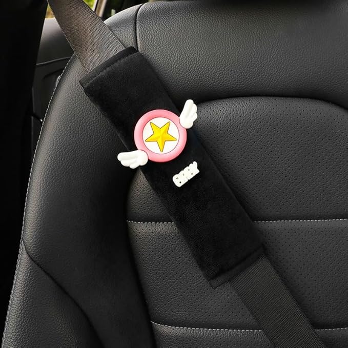 Car Seat Belt Cover Stocking Stuffers Cute Fluffy Pig Frog Sheep Dinosaur Safety Seatbelt Shoulder Pad Auto Accessory Neck Cushion Protector Seatbelt Shoulder Protector Nice Gift (Star)