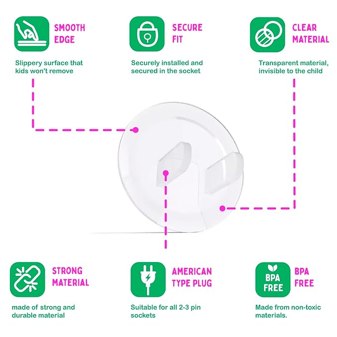 Baby Proof Outlet Covers - 50 Pack Transparent Socket Covers for Outlets - Easy Install Outlet Plug Covers - Child Safety Clear Outlet Covers - Durable & Steady Outlet Covers