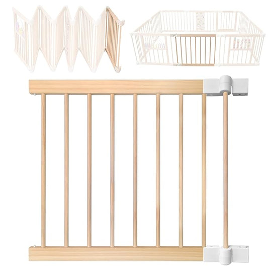 Infant and Toddler Wooden Playpen, Wooden Large Shape and Size Adjustable Play Pen, Playpen with Locking Door and Baby Activity Center (Single Panel with Connectors)
