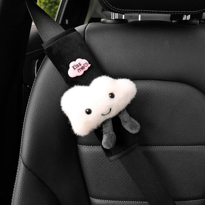 Car Seat Belt Cover Stocking Stuffers Cute Fluffy Pig Frog Sheep Dinosaur Safety Seatbelt Shoulder Pad Auto Accessory Neck Cushion Protector Seatbelt Shoulder Protector Nice Gift (Pink Cloud)