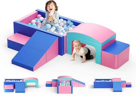 Lischwert Foam Climbing Blocks for Toddlers, Soft Play Ball Pit, Baby Climbing Blocks Soft Play Climbing for Toddlers with Foldable Block and Tunnel Indoor Climbing Toys for Toddler 1-3