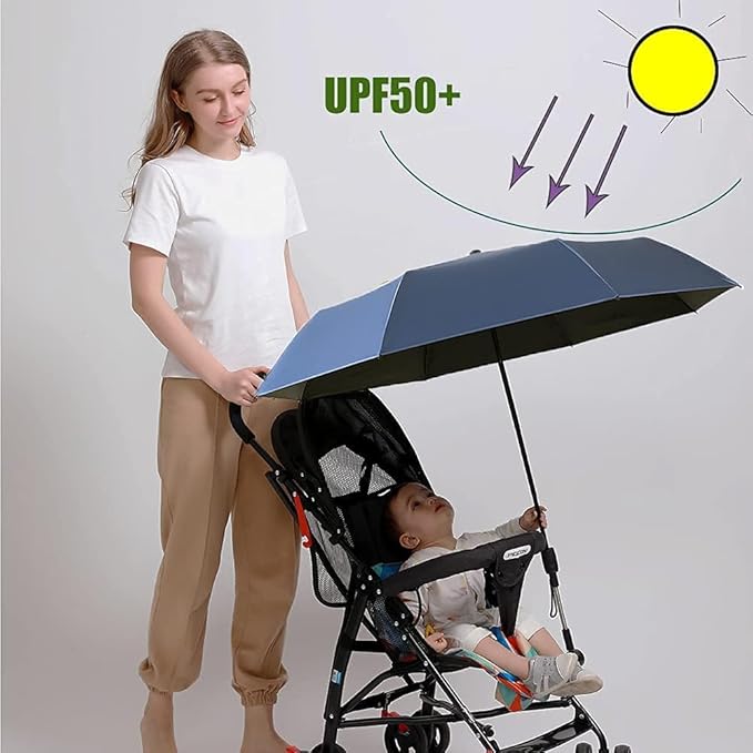 Universal Baby Parasol, Baby Stroller Sun Shade Sun Protection Sun Shade for Strollers, Waterproof Umbrella for Trolley Bike Wheelchair Buggy Fishing, Bicycle Umbrella with Holder Clip Clamp