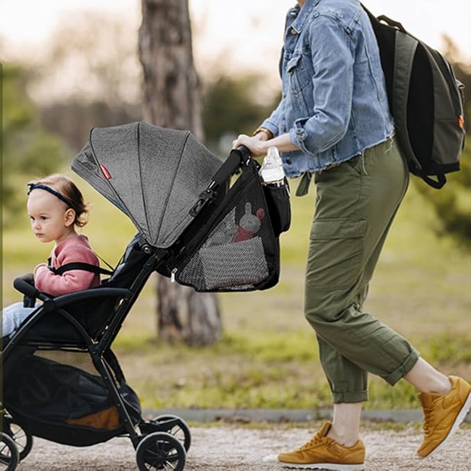 SUNVENO 2-in-1 Universal Stroller Organizer, Insulated Cup Holders, Zippered Phone/Wristlet Pocket, Side Sling Mesh Cargo, Adjustable Non-Slip Straps, Fits Most & Umbrella Strollers, Black