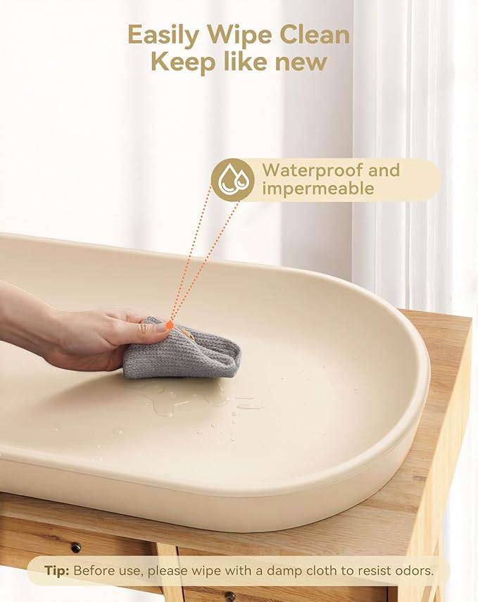 COMOMY Baby Changing Pad for Dresser - Wipeable Changing Pad with Restraining Belt, Waterproof, Soft, Lightweight and Portable, Easy to Clean for On The Go Diaper Change, Oatmeal-Colored