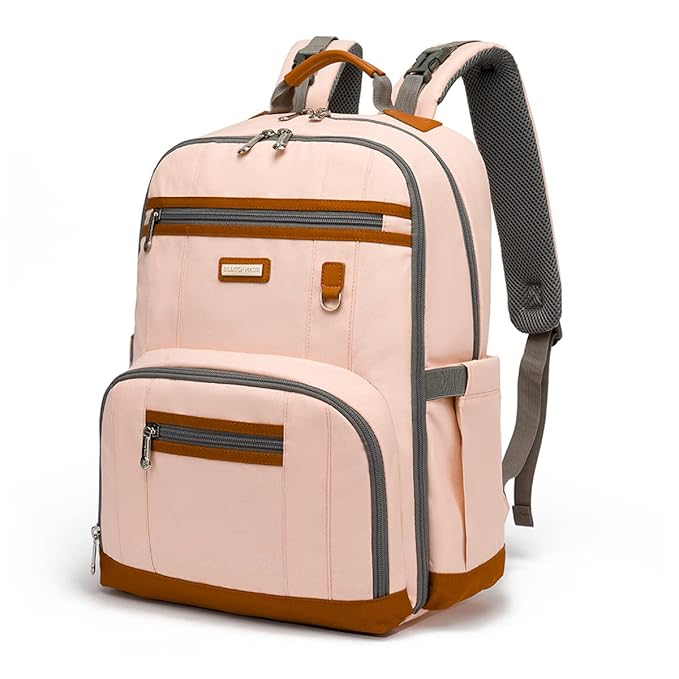 Diaper Bag Backpack, Large Baby Nappy Bags with Portable Changing Pad for Boys and GirlsMultifunction Travel Baby Bag for Moms Dads, Shower Gifts Waterproof and Stylish，Light Powder