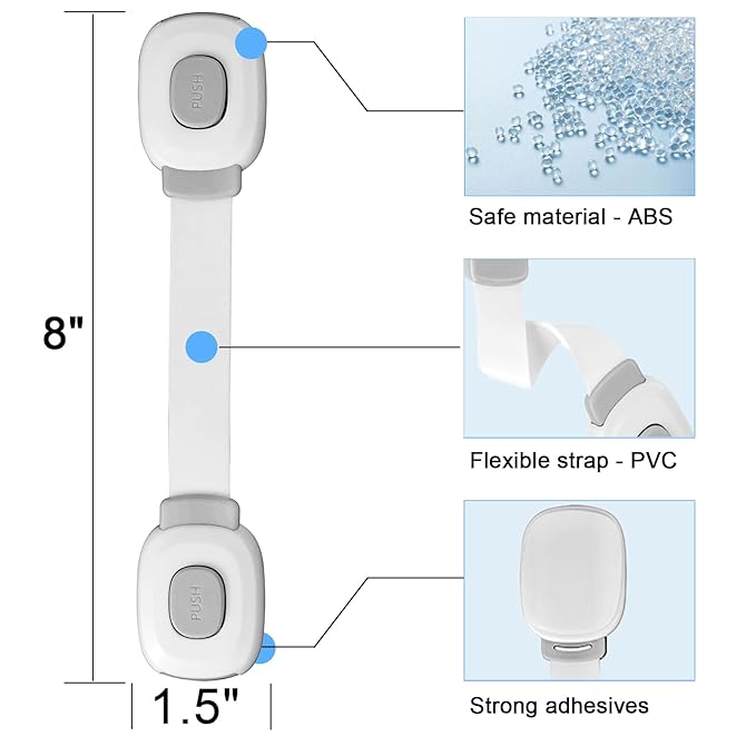 Fursafe&Q Baby Cabinet Locks, Child Safety Cabinet Proofing -Child Safety Strap Locks Adhesive Drawer Fridge Ovens Door Toilet Latches No Drill Multi-Purpose for Furniture Kitchen Lock (Grey, 2Pack)