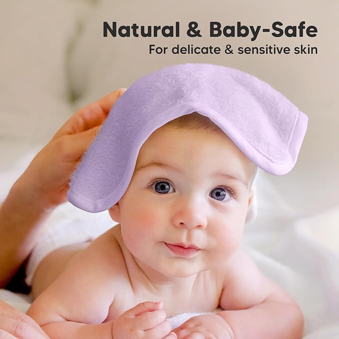 6-Pack Soft Baby Washcloths, Viscose from Bamboo - Kids, Newborn Bath Towels, Infant Shower, Toddler Reusable Face Towel, Gentle on Skin, Face Wash Cloths for Babies, 10x10 (Soft Lilac)