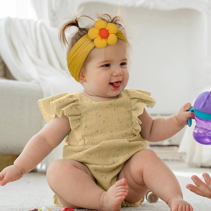 3 Pcs Baby Flower Headbands Baby Girls Nylon Headbands Soft Hairbands Hair Accessories for Newborn Infant Toddler Kids (Yellow Red Blue)