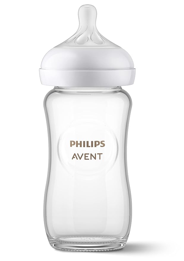 Philips Avent Natural Glass Baby Bottle with Natural Response Nipple (Medium Flow, Flow 3), 8oz, SCY913/01