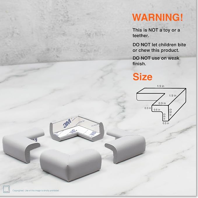 Roving Cove Slimfit Corner Edge Protector for Baby Proofing (Small 15ft Edges 4 Corners), Furniture Safety Bumper Guard, Soft NBR Rubber Foam, 3M Adhesive, Stone Grey
