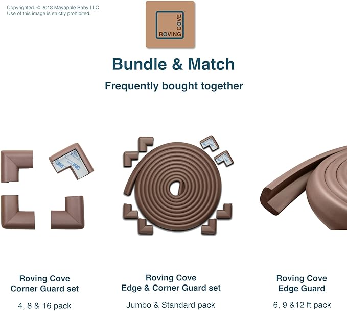 Roving Cove HeftyFit Corner Protector for Baby (16 Large Corners), Heavy-Duty Soft Rubber Foam Furniture Corner Bumper Guards, 3M Adhesive Pre-Taped, Coffee Brown