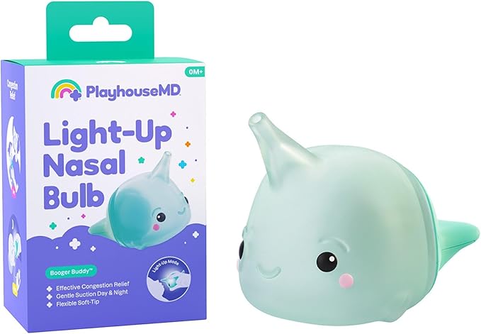 Booger Buddy Nasal Bulb, Narwhal - with LED Light for Babies & Toddlers – BPA-Free Snot Remover for Infant Stuffy Nose and Congestion Relief – Easy to Clean Design