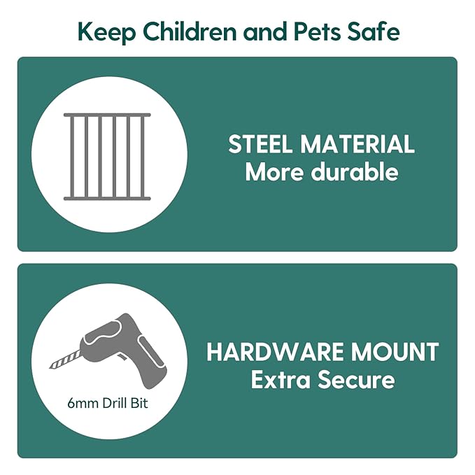 Babelio Baby Gate for Stairs, Kitchen & Doorways, 26-41" W 28" H No Bottom Bar| Easy Installation| One-Handed Operation| Auto-Close| Hardware Mount Safety Dog/Pet Gate Indoor (Grey)