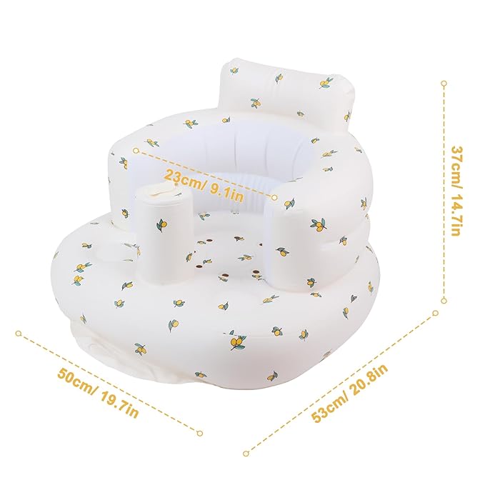 Inflatable Baby Seat for Babies 3 Months & Up, Infant Floor Seats for Sitting Up, Baby Seats for Infants, Blow Up Baby Chair with Built in Air Pump - Olive Flower