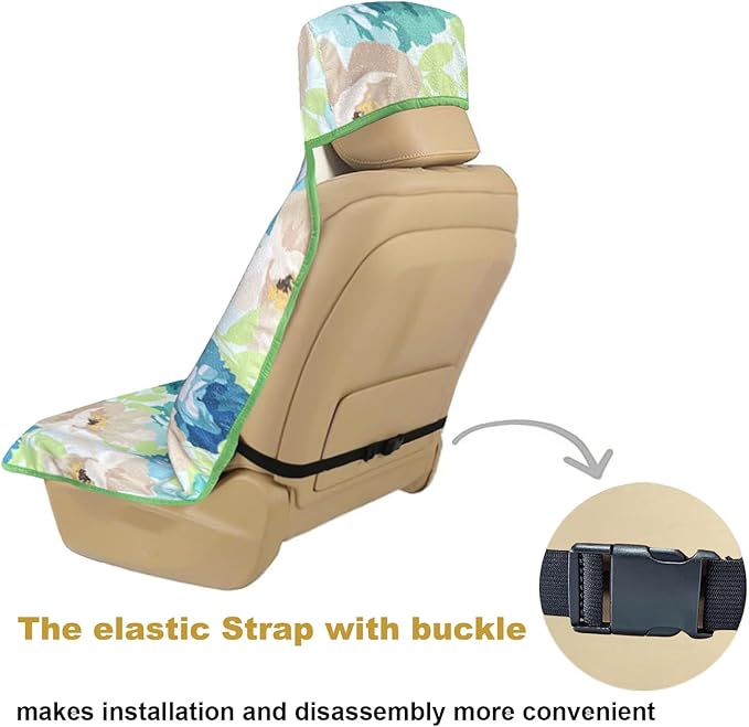 Waterproof Stain Resistant Towel Car Seat Cover，Universal Non-Slip for Car, Truck, SUV, Van Seat for Gym Workout,Swimming,Beach and Workout Outdoor ， Machine Washable (2pcs Flower)