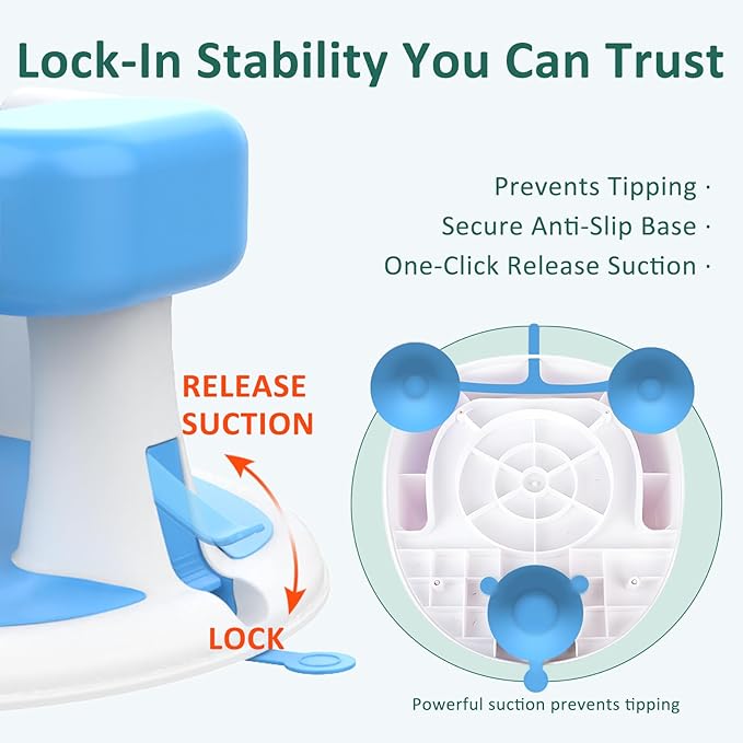 Baby Bath Seat for Babies 6 Months & Up, 360°Protection Bath Seats for Babies Sitting Up, Lockable Armrests, Non-Slip Comfortable Toddler Bath Seat with Soft Cushion