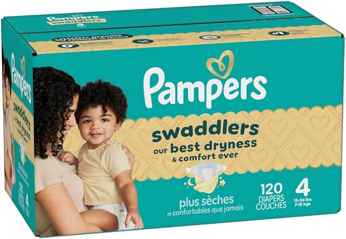Pampers Swaddlers Diapers, Size 4 (15-34 lbs), 120 Count, Absorbent, Keeps Baby Dry and Comfortable, Skin Safe Disposable Baby Diaper (Packaging May Vary)