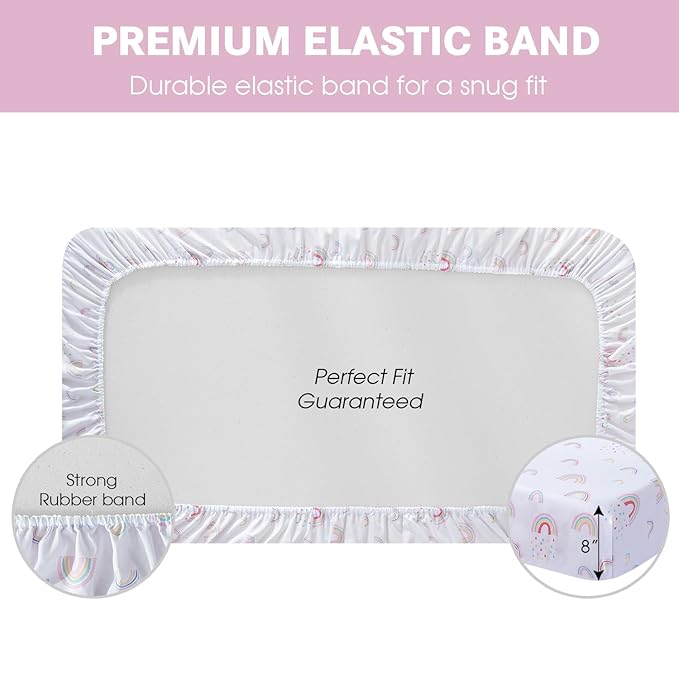 Plushii Crib Sheets for Baby Girls 3 Pack, 28"x 52" Extra Soft Microfiber Crib Sheet Set for Baby Crib Mattress Sheet & Toddler Mattress Pad, Rainbow & Elephant & Stars