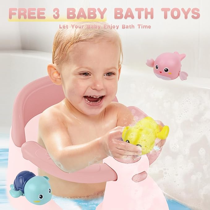Baby Bath Seat for 6 Months & Up, Seats for Babies Sitting Up, 3 Toys, Open Design, Non-Slip, Compact Toddler Seat