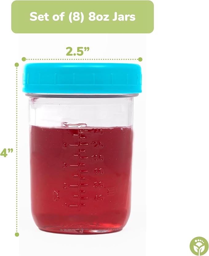 WeeSprout Glass Baby Food Storage Jars w/Lids (8 oz, 8 Pack Set) Snack, Puree, Reusable Small Containers, Breast Milk, Fridge or Freezer, Microwave & Dishwasher Safe, Essential Must Have for Infants