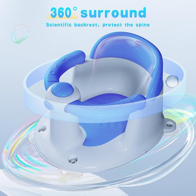 Baby Bath Seat for Babies 6 Months & Up, Bath Seats for Babies Sitting Up, 3 Baby Bath Toys, Open Design, Non-Slip, Compact Toddler Bath Seat.