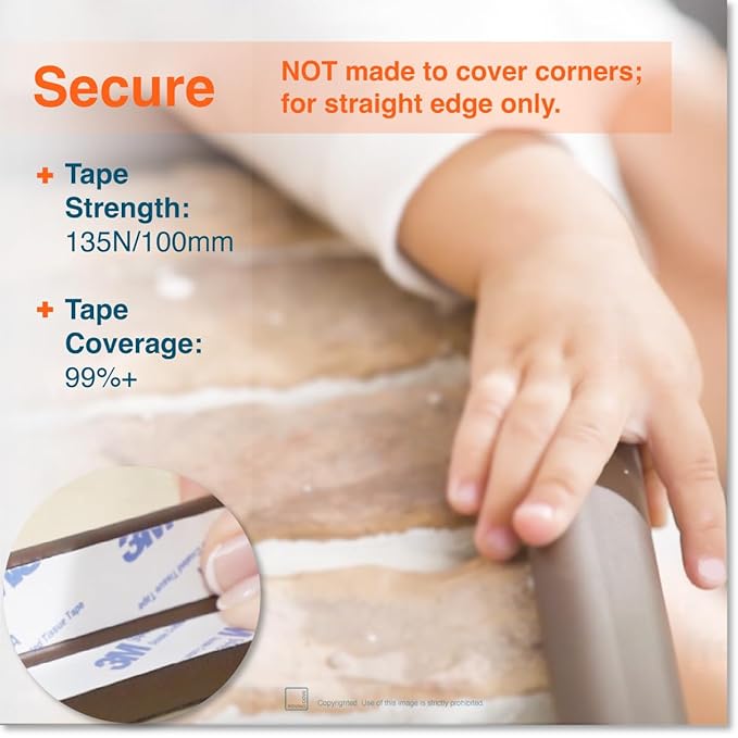 Roving Cove HeftyFit Edge Protector for Baby Proofing (6ft Large Edge Only), Heavy-Duty Soft Rubber Foam Furniture Edge Bumper Guards, Desk Edge Cushion, Wall Corner Covers, 3M Adhesive, Coffee Brown