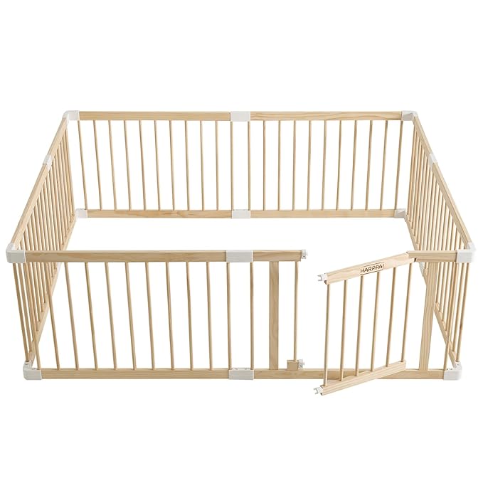 HARPPA Baby Gate Playpen for Babies and Toddlers Wooden Playpen Large Baby Fence Play Yards for Play Area (71.5x79.5x24 inches)