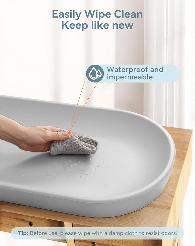 COMOMY Baby Changing Pad for Dresser - Wipeable Changing Pad with Restraining Belt, Waterproof, Soft, Lightweight and Portable, Easy to Clean for On The Go Diaper Change, Light Grey