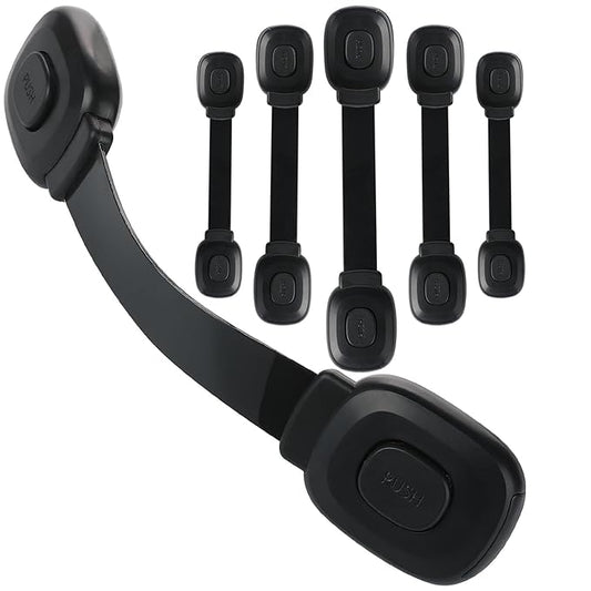 Fursafe&Q Cabinet Locks Baby Proofing, Child Safety Strap Locks Adhesive Black - Child Proof Fridge Lock Drawer Door Toilet Latches No Drill Multi-Purpose for Furniture Kitchen Lock