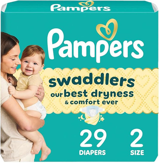 Pampers Swaddlers Diapers, Size 2 (10-22 lbs), 29 Count, Absorbent, Keeps Baby Dry and Comfortable, Skin Safe Disposable Baby Diaper (Packaging May Vary)