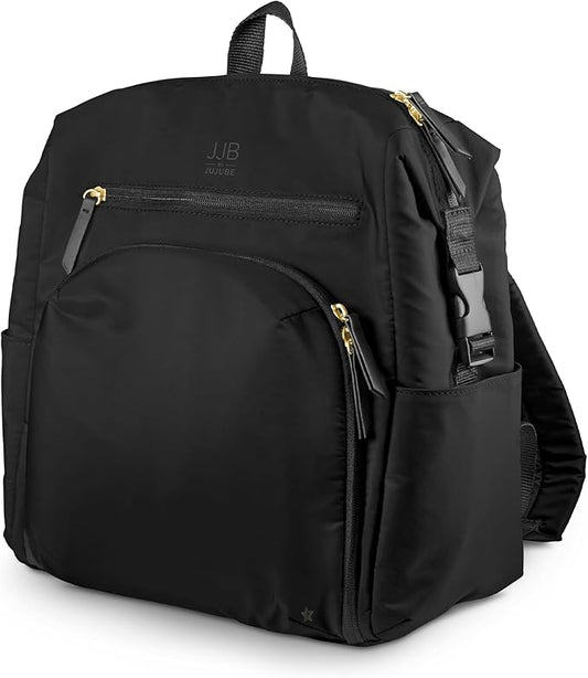 JJB by JuJuBe Modern Diaper Bag Backpack with Portable Changing Pad, Stroller Straps, Large Travel Backpack for Boy or Girl, Carrying Baby Bottles, Wipes, Diapers, Pacifiers, Black, Mother's Day Gift