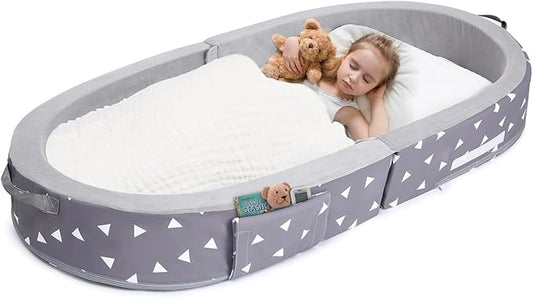 Mooedcoe Foldable Toddler Floor Bed with Sides, Folding Toddler Bed for Travel Kid Foam Sleeping Cot