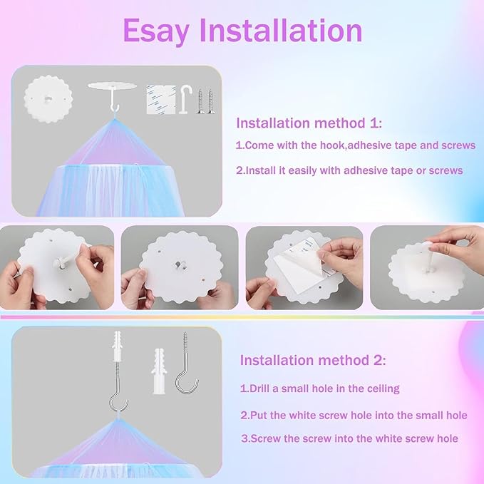 Princess Pink Blue Bed Canopy with Warm Fairy Lights for Girls Bed Net,Princess Canopy for Kids Bed Room Decor (Pink Blue+Lights)