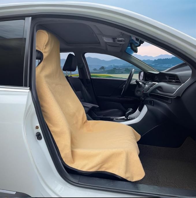 Waterproof Stain Resistant Towel Car Seat Cover，Universal Non-Slip for Car, Truck, SUV, Van Seat for Gym Workout,Swimming,Beach and Workout Outdoor ， Machine Washable (2pcs Off-White)
